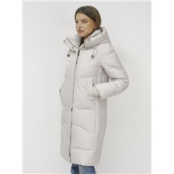 Куртка зимняя женская с капюшоном удлиненная стеганная бежевого цвета 9650B