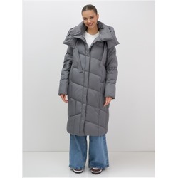 Пальто зимнее утепленное с капюшоном женское темно-серого цвета 7748TC