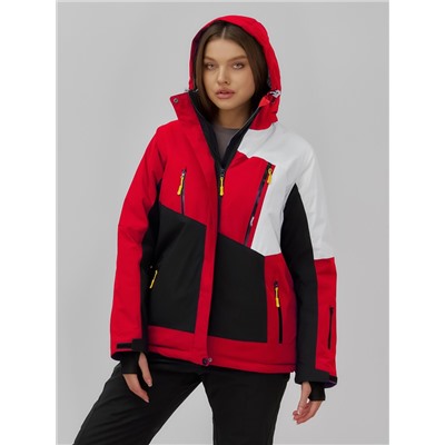 Горнолыжная куртка женская зимняя красного цвета 7081Kr