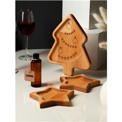 Подарочный набор деревянной посуды Adelica «Волшебство», менажницы: ёлка 24×18.5×1.8 см, звезда 15×15×1.8 см, масло 100 мл, в подарочной коробке