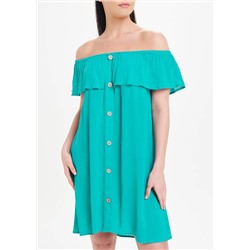 Green Crinkle Bardot Beach Dress