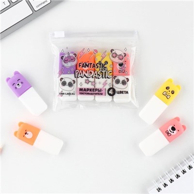 Текстовыделитель, набор из 4 шт., мини, Fantastic pandastic, МИКС