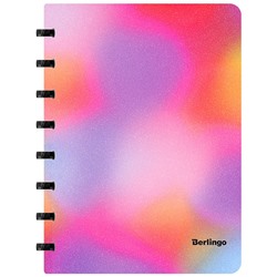 Бизнес-тетрадь А5+, 80л., Berlingo "Gradient", глиттер-эффект, клетка, на кольцах, с возм. замены блока, 80г/м2, пластик. обл. 700мкм, линейка-закл.