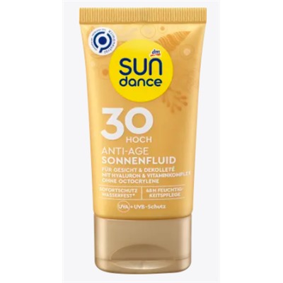 SUNDANCE Anti-Age Sonnenfluid LSF 30 Hoch, Солнцезащитный флюид для лица, антивозрастной, с матирующим эффектом SPF 30, 50 мл