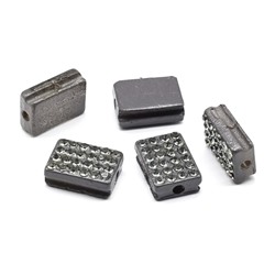 Бусина полимерная со стразами прямоугольник 13*10мм, цв.серый (упаковка 5 штук)