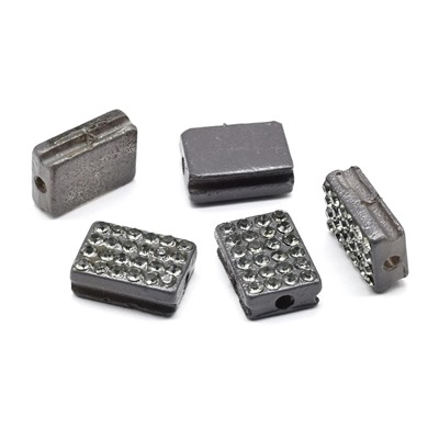 Бусина полимерная со стразами прямоугольник 13*10мм, цв.серый (упаковка 5 штук)