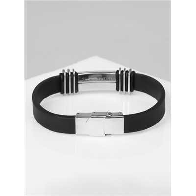 Браслет унисекс «Стиль» прямоугольник с тройными вставками, цвет чёрный с серебром, 23 см