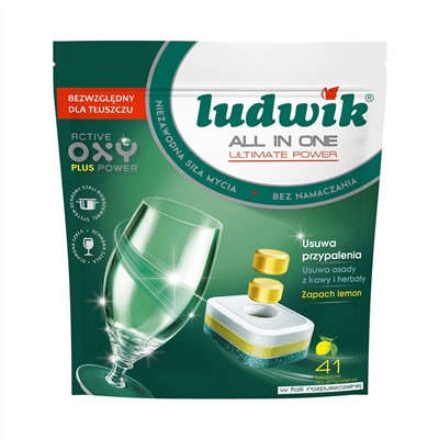 Таблетки для посудомоечных машин в водорастворимой упаковке Ludwik All in One Lemon (Польша), INCO 41 шт.