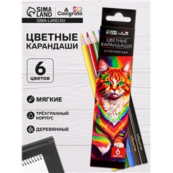 Карандаши цветные 6 цветов TOP Calligrata, супермягкие, в картонной коробке, диаметр грифеля 3 мм, 5B