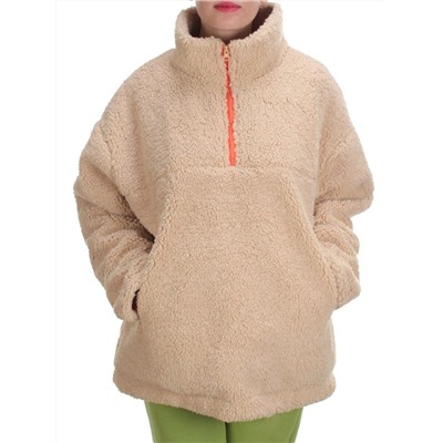 2568 BEIGE Кофта плюшевая женская Тедди на синтепоне  (50 гр. синтепон)