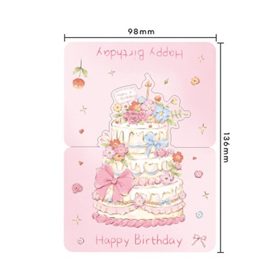 Открытка настольная Happy Birthday с фигурным тортом (Клубничный торт)