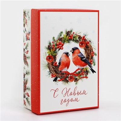 Коробка подарочная новогодняя складная «Снегири», 30×20×9 см