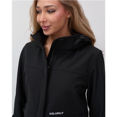 Ветровка спортивная женская с капюшоном softshell черного цвета 9566Ch