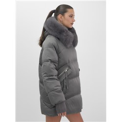 Куртка зимняя женская с мехом и капюшоном тренд темно-зеленого цвета 7737TZ