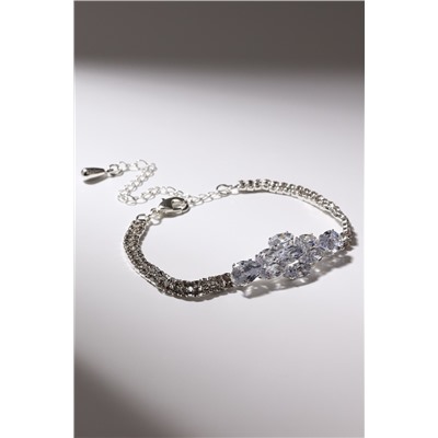 Браслет со стразами «Циркон» изыск, узор, цвет белый в серебре, 15см