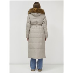 Пальто зимнее женское с мехом енот премиум класса бежевого цвета 3335B