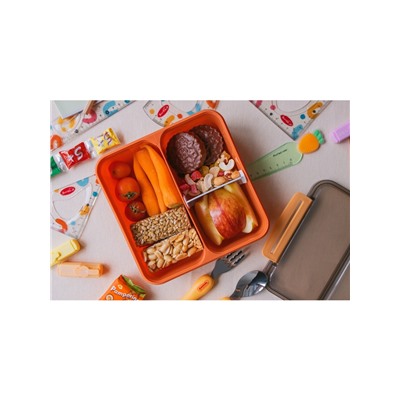 Ланч-бокс для еды Доляна «Классика», пластик, 2 отделения, в школу, 18×18×6 см, оранжевый