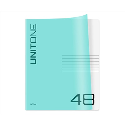 Тетрадь 48л. клетка BG "UniTone. Neon", пластиковая обложка, неон голубой