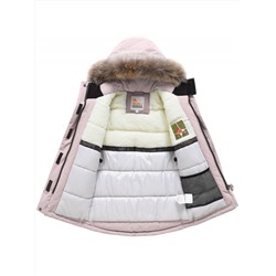Парка зимняя подростковая для девочки с капюшоном и мехом розового цвета 9532R