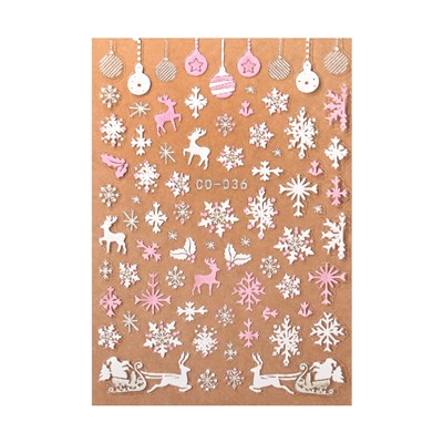 Наклейки для ногтей «Олени», объёмные, белые, розовые