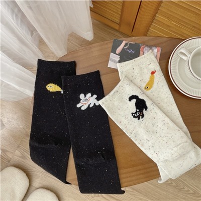 Japanese small design cotton summer cartoon knee socks for men and women, mid-length, trend of season, internet celebrity