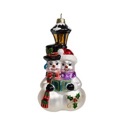 Поющие снеговички у старинного фонаря (стекло) 7,5х5х15,5 см