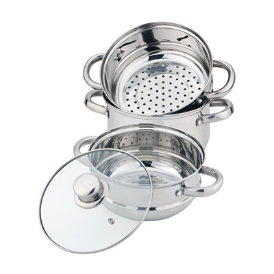 КАСТРЮЛЯ-ПАРОВАРКА AGNESS 3-Х ЯРУСНАЯ, 4 ПРЕДМЕТА, СЕРИЯ "CLASSIC" ДИАМЕТР=18СМ, 2,5Л (КОР=4ШТ.)