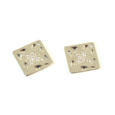 Подвеска ромб 12*12мм с фианитами, серебристая