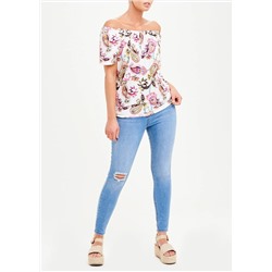 Shirred Paisley Wide Neck T-Shirt