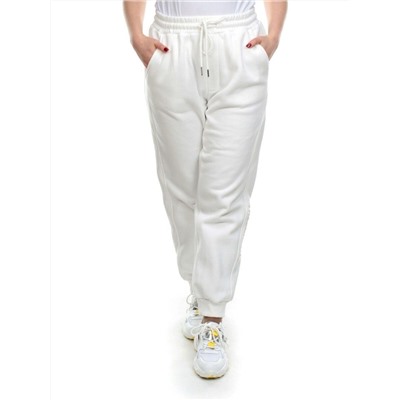M037 WHITE Брюки спортивные женские на флисе (100% хлопок) 7986