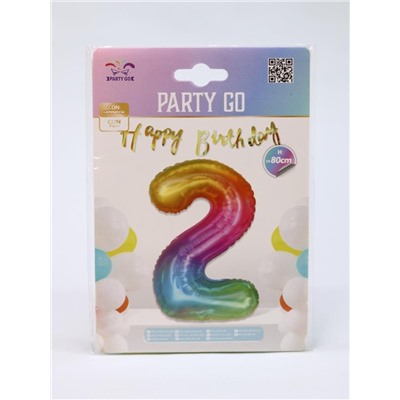 Шар фольгированный "Multicolour numbers" цифра 2, (80 см)