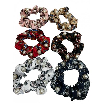 Резинка объемная шелковая с жемчугом 9,5 см Р19 6 шт