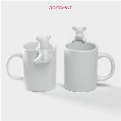 Кружки Доляна «Мишка Отто», 290 мл, 11.5×8×13.5 см, набор 2 шт., доломит, белые