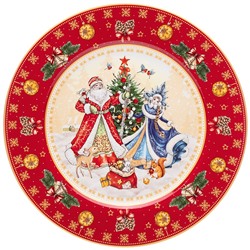 ТАРЕЛКА ЗАКУСОЧНАЯ LEFARD "ДЕД МОРОЗ И СНЕГУРОЧКА" 20,5 СМ КРАСНАЯ (КОР=18ШТ.)