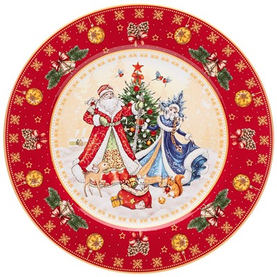 ТАРЕЛКА ЗАКУСОЧНАЯ LEFARD "ДЕД МОРОЗ И СНЕГУРОЧКА" 20,5 СМ КРАСНАЯ (КОР=18ШТ.)