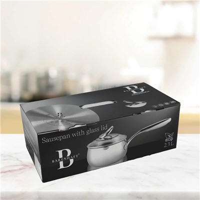 903-002 Ковш 2,3л  крышкой стекл.18см MIRROW (х4)Нержавеющая сталь