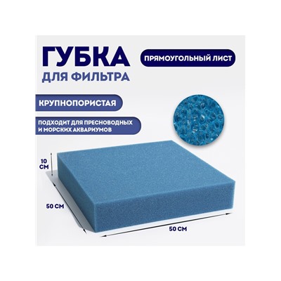 Губка прямоугольная, крупнопористая, лист 50×50×10 см, синий