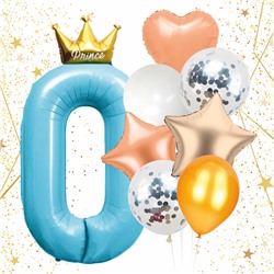 Набор шаров 8 шт "0 - Prince", голубой (цирфа + 7 шаров)