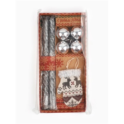 Подарочный набор «Удачного Нового года!», в наборе 2 свечи, 4 шарика, ёлочная игрушка
