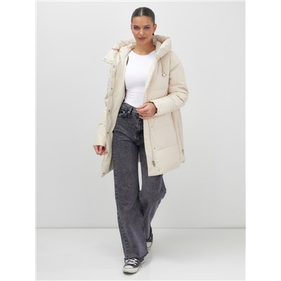 Куртка женская демисезонная с капюшоном бежевого цвета 1139B