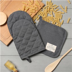 Набор кухонный Этель ECO grey: варежка 15х28см, прихватка 19х19см, 100% лён, 245 г/м2