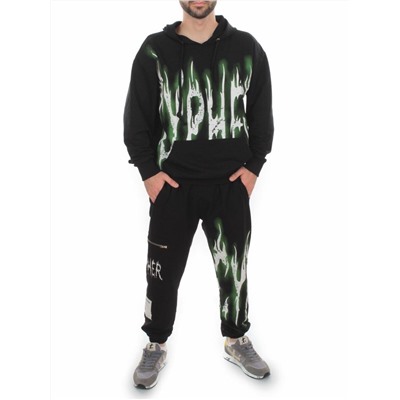 2627/7350 BLACK/GREEN Костюм спортивный мужской (75% хлопок, 20% полиэстер, 5% спандекс)