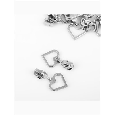 Бегунок для металлической молнии, №3, «Сердце», 10 шт., цвет никель