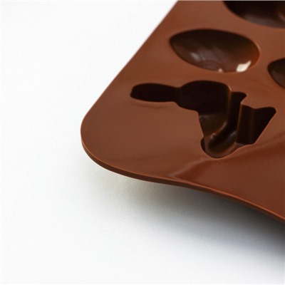 Форма для конфет и шоколада Доляна «Зайцы, утки и яйца», силикон, 22×10.2×1.4 см, 14 ячеек, коричневая