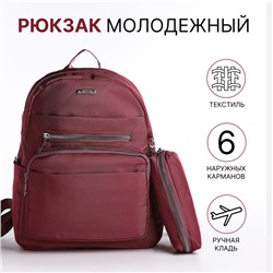 Набор: рюкзак школьный на молнии, пенал, бордовый