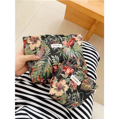 Retro capacious cosmetic bag, handheld organizer bag to go out, travel bag, liner, flowered