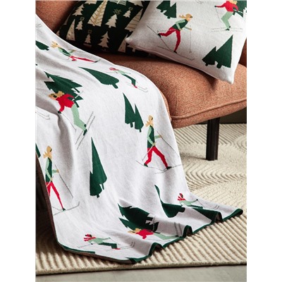 Плед из хлопка с новогодним рисунком Let's Ski из коллекции New Year Essential, 130x180 см