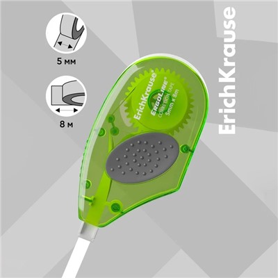 Корректирующая лента 5 мм × 8 м, ErichKrause ErgoLine, с резиновой вставкой, корпус салатовый, блистер