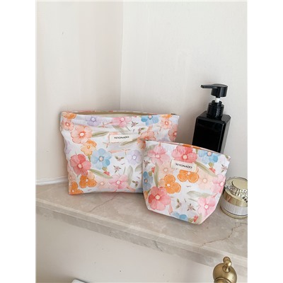 Fresh cute capacious organizer bag, handheld cosmetic bag to go out, travel bag, liner, floral print
