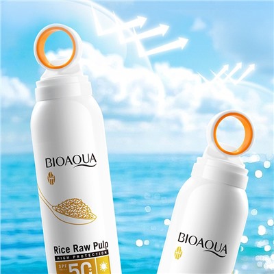 Солнцезащитный спрей с круглым распылителем SPF50 Biaoqua с экстрактом РИСА, 150 мл.